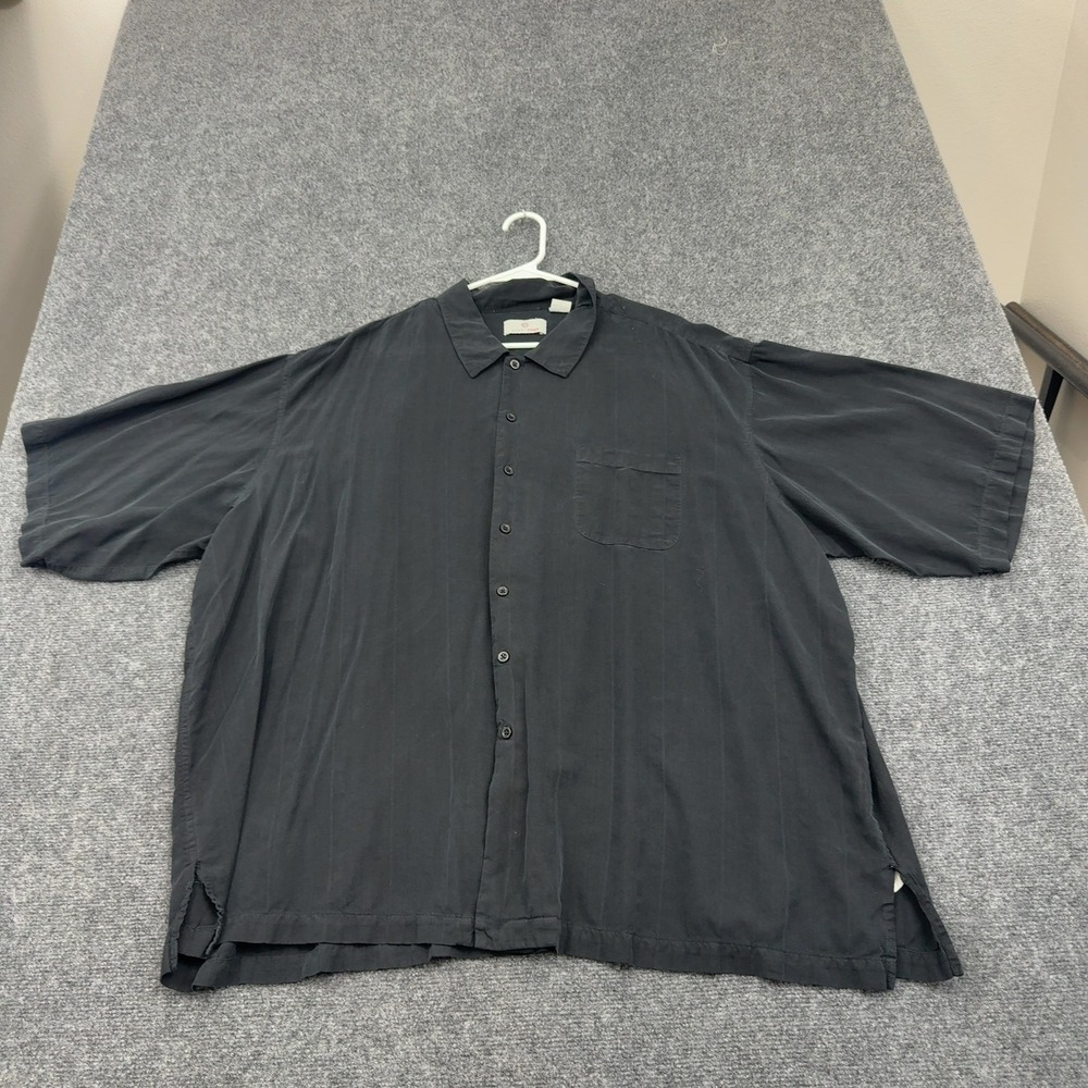 Bobby Chan Shirt Mens 4XLT Black Silk Short Sleeve Button Down Casual Luxury